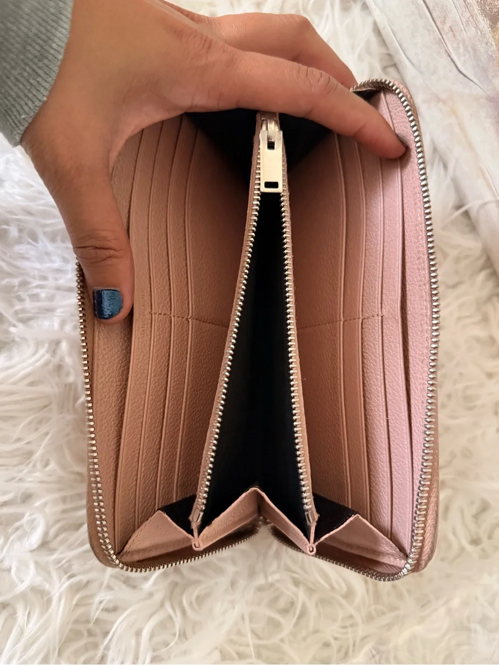 Saint Laurent Blush Pink Zip-Around Pebbled Leather Wallet-pre-loved